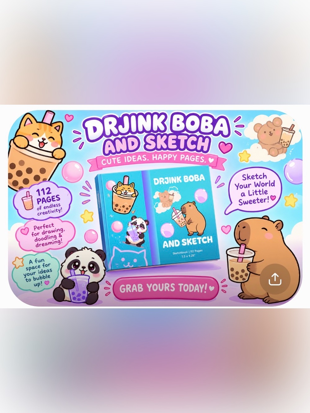 Drink BOBA and Sketch Cute Sketchbook